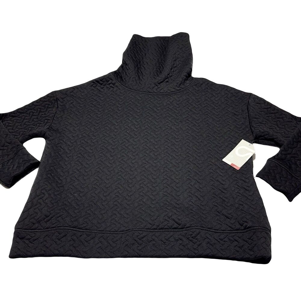 Gap Fit Black Quilted Textured Roll Neck Pullover Sweatshirt Size XL Pockets NWT